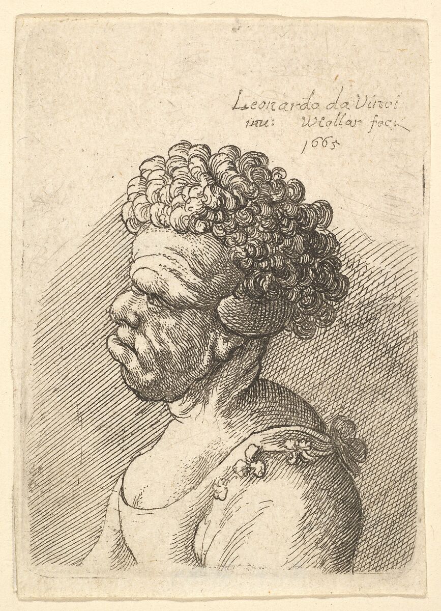 Bust of a deformed woman with curly hair in profile to the left, Wenceslaus Hollar (Bohemian, Prague 1607–1677 London), Etching; only state 