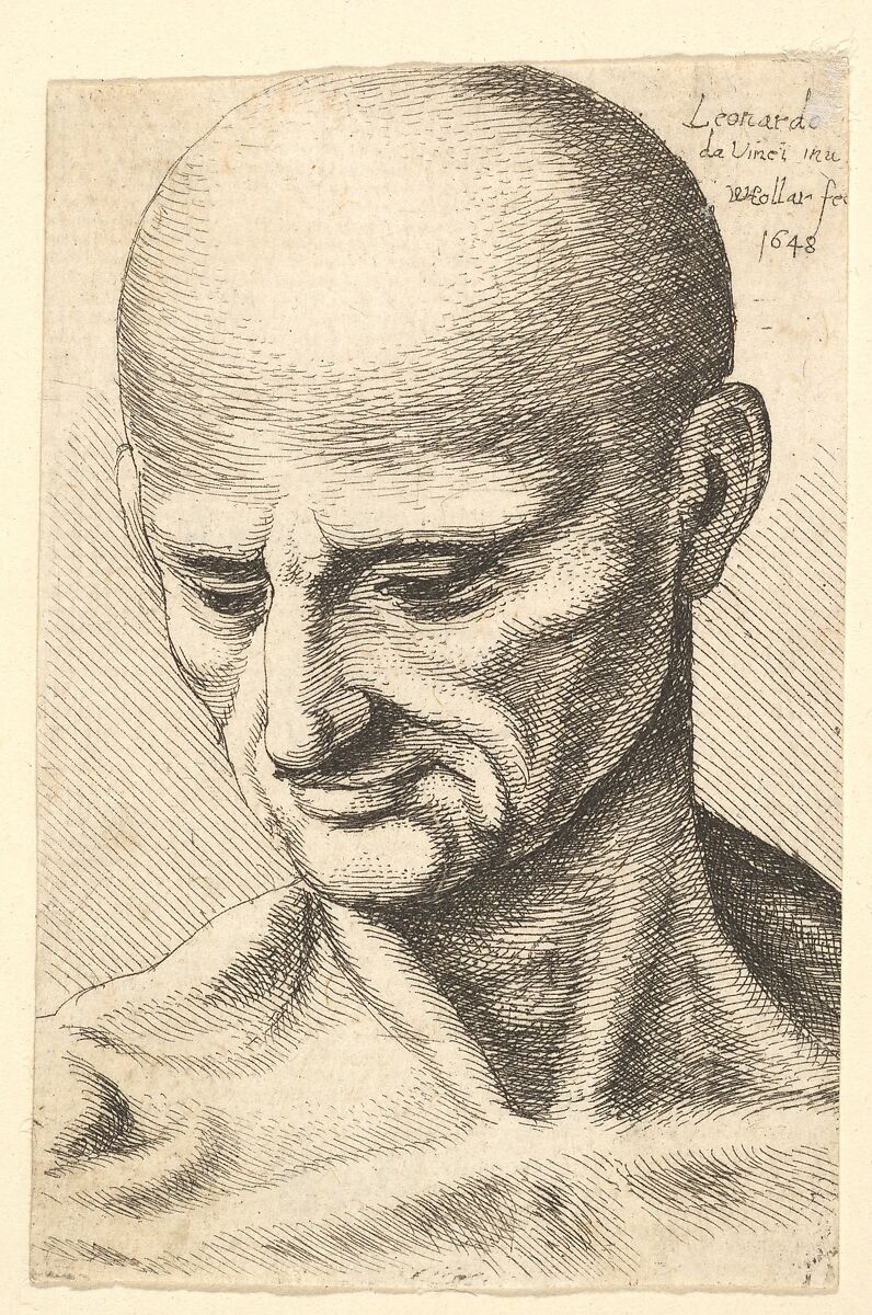 Head of a bald, sinewy man looking downwards, Wenceslaus Hollar (Bohemian, Prague 1607–1677 London), Etching; only state 