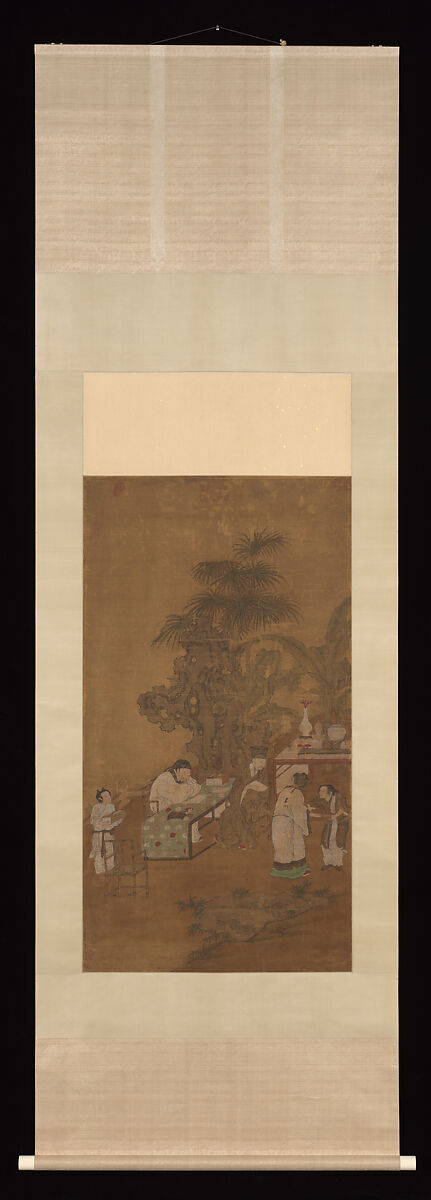 Elegant gathering in a garden, Unidentified artist, Hanging scroll; ink and color on silk, China