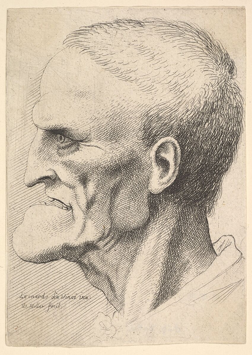 Head of an old man with a pronounced chin, short cropped hair and gaping mouth showing teeth in profile to left, Wenceslaus Hollar (Bohemian, Prague 1607–1677 London), Etching; only state 