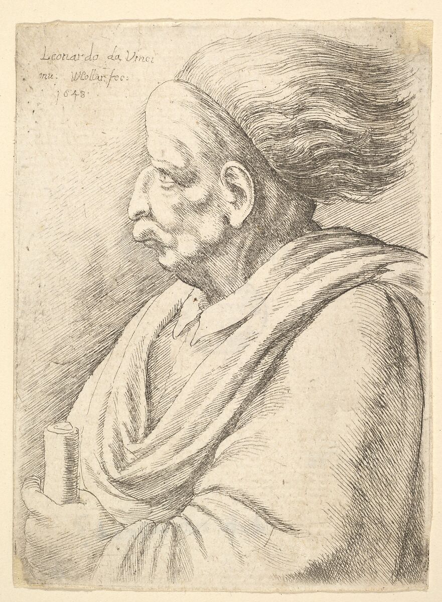 Man with caricatured features and hair streaming behind, in half-length to left, Wenceslaus Hollar (Bohemian, Prague 1607–1677 London), Etching; only state 