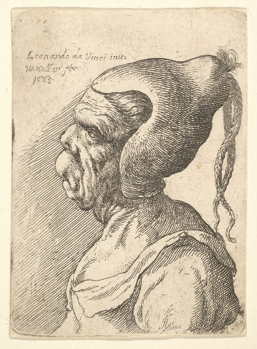 Bust of a deformed woman with conical hat and two dangling plaits in profile to left, Wenceslaus Hollar (Bohemian, Prague 1607–1677 London), Etching; only state 