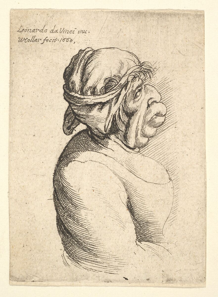 Bust of woman with protruding mouth wearing low-cut dress and cloth bound around her head, in profile to right, Wenceslaus Hollar (Bohemian, Prague 1607–1677 London), Etching; only state 
