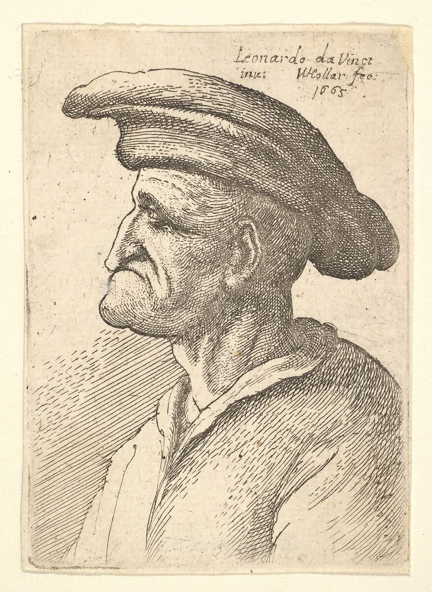 Bust of elderly man with nose that meets his lower  lip, wearing wide flat cap in profile to left, Wenceslaus Hollar (Bohemian, Prague 1607–1677 London), Etching; only state 