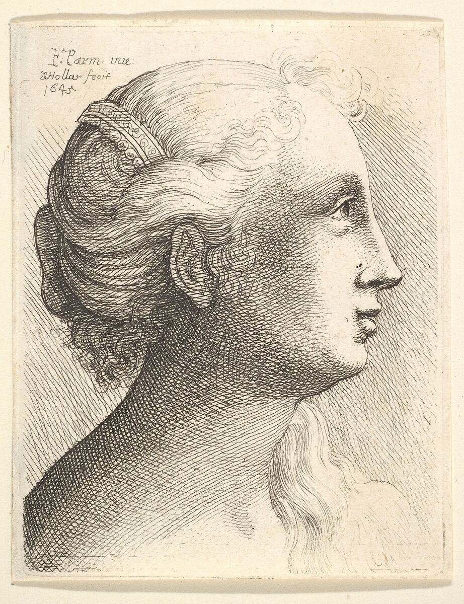 Head of a young woman in profile to right, Wenceslaus Hollar (Bohemian, Prague 1607–1677 London), Etching; only state 