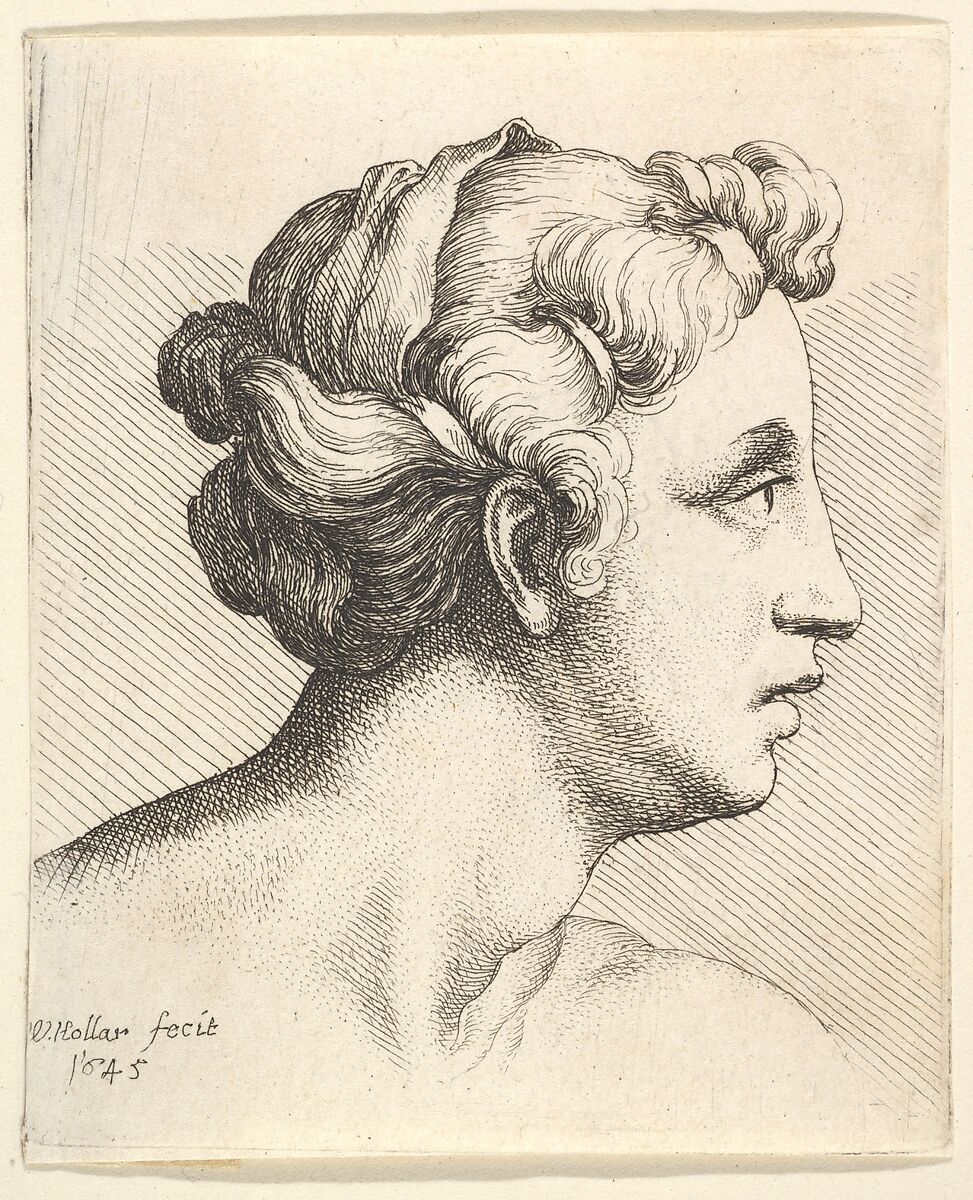 Woman with a bound tress of hair in profile to right, Wenceslaus Hollar (Bohemian, Prague 1607–1677 London), Etching; only state 