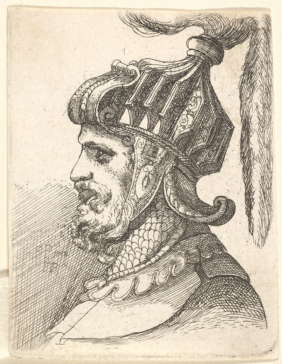 Helmeted head, Francis Place (British, 1647–1728 York), Etching; copy by Francis Place 