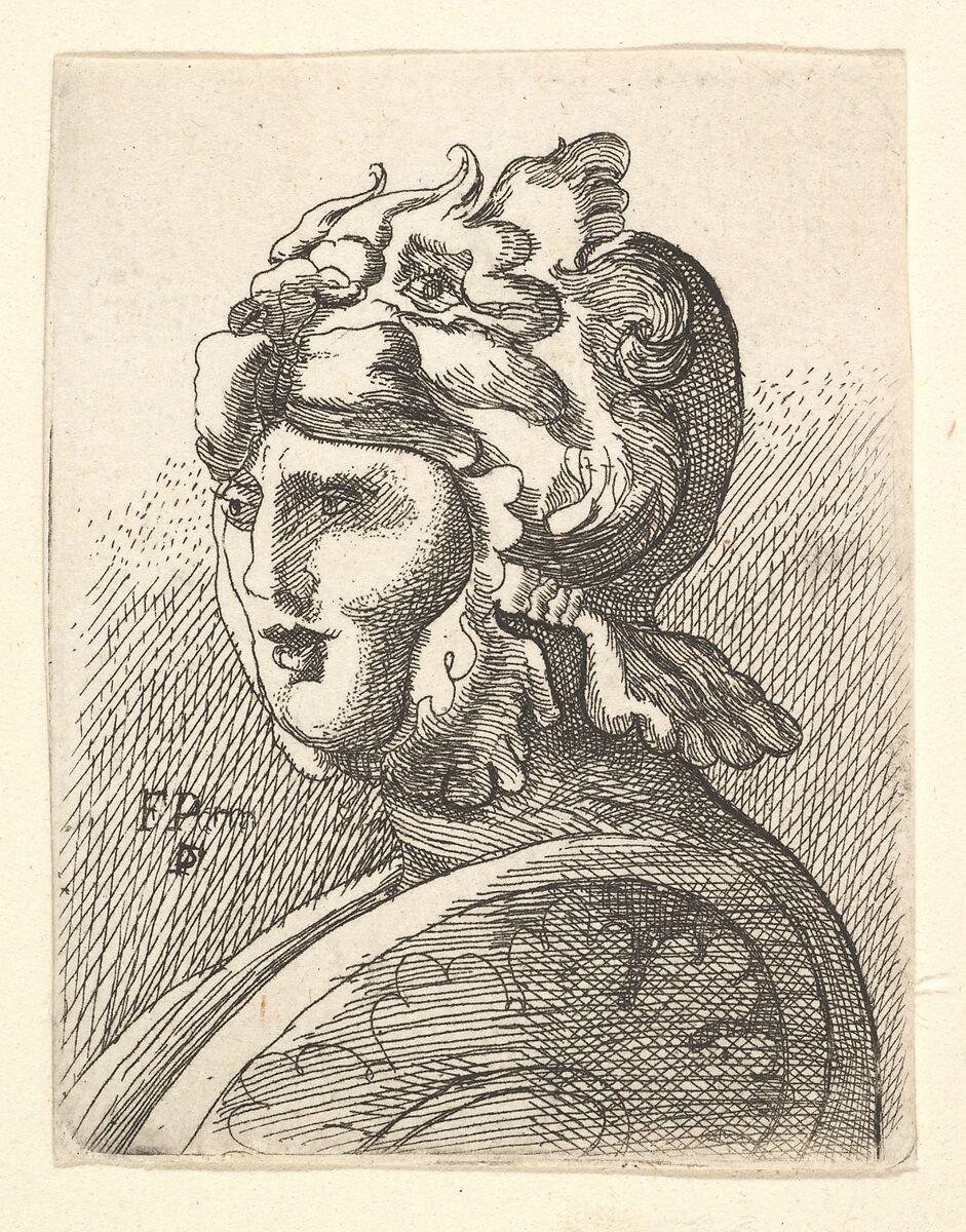 Helmeted head, (?) Francis Place (British, 1647–1728 York), Etching; only state (copy in reverse) 