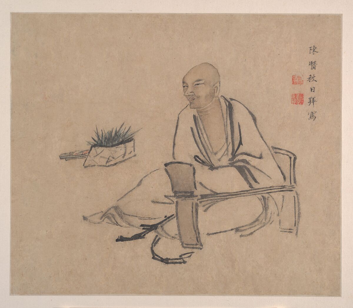 The Sixteen Luohans, Attributed to Chen Xian (Chinese, active ca. 1634–77), Album of sixteen paintings; ink and color on paper, China or Japan