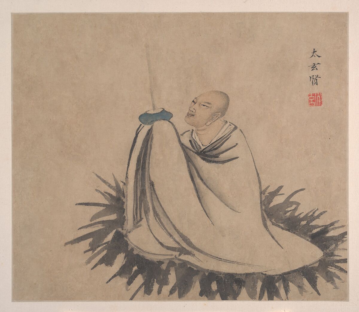 The Sixteen Luohans, Attributed to Chen Xian (Chinese, active ca. 1634–77), Album of sixteen paintings; ink and color on paper, China or Japan