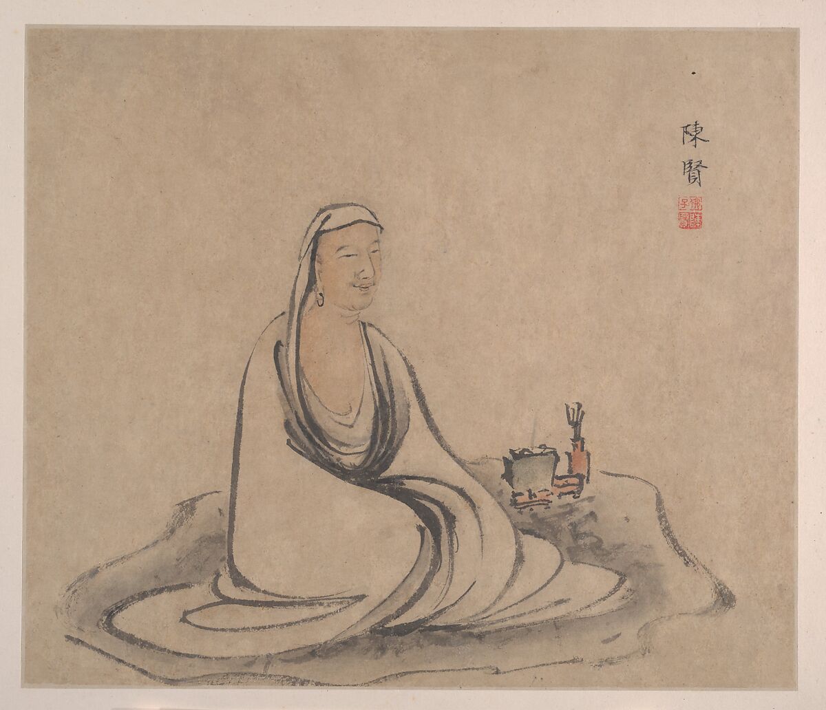 The Sixteen Luohans, Attributed to Chen Xian (Chinese, active ca. 1634–77), Album of sixteen paintings; ink and color on paper, China or Japan