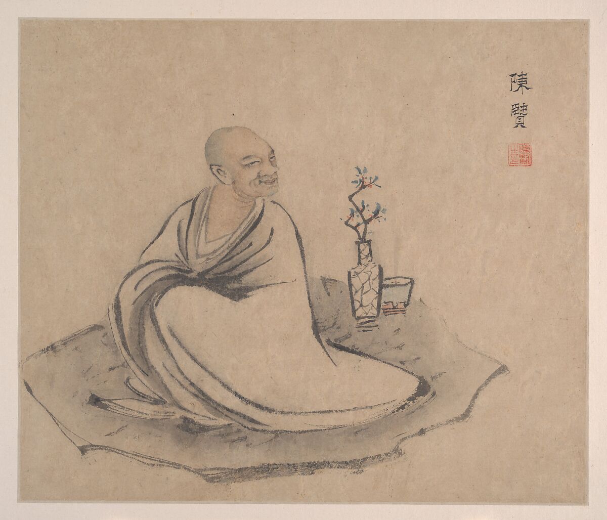 The Sixteen Luohans, Attributed to Chen Xian (Chinese, active ca. 1634–77), Album of sixteen paintings; ink and color on paper, China or Japan