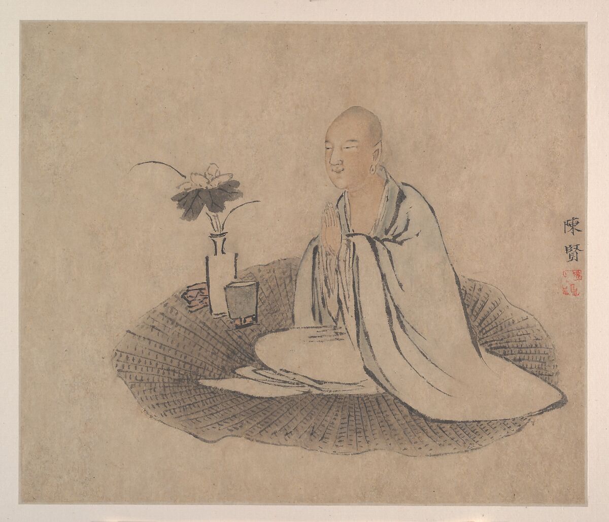 The Sixteen Luohans, Attributed to Chen Xian (Chinese, active ca. 1634–77), Album of sixteen paintings; ink and color on paper, China or Japan