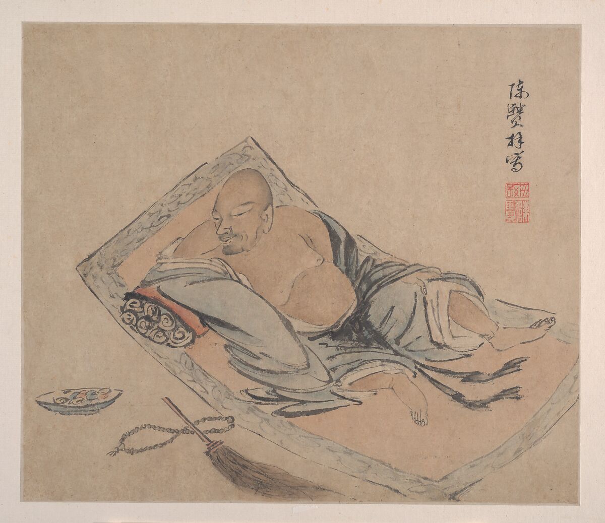 The Sixteen Luohans, Attributed to Chen Xian (Chinese, active ca. 1634–77), Album of sixteen paintings; ink and color on paper, China or Japan