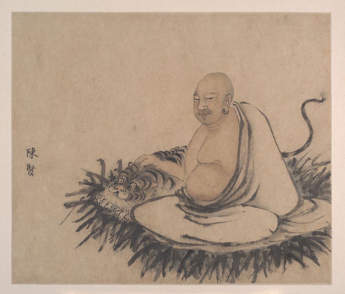 The Sixteen Luohans, Attributed to Chen Xian (Chinese, active ca. 1634–77), Album of sixteen paintings; ink and color on paper, China or Japan