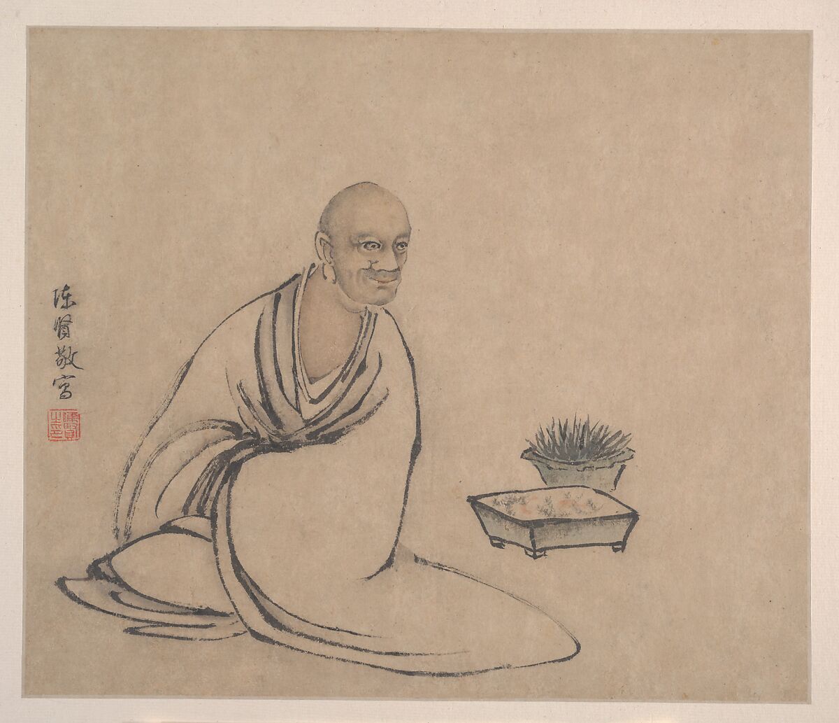 The Sixteen Luohans, Attributed to Chen Xian (Chinese, active ca. 1634–77), Album of sixteen paintings; ink and color on paper, China or Japan