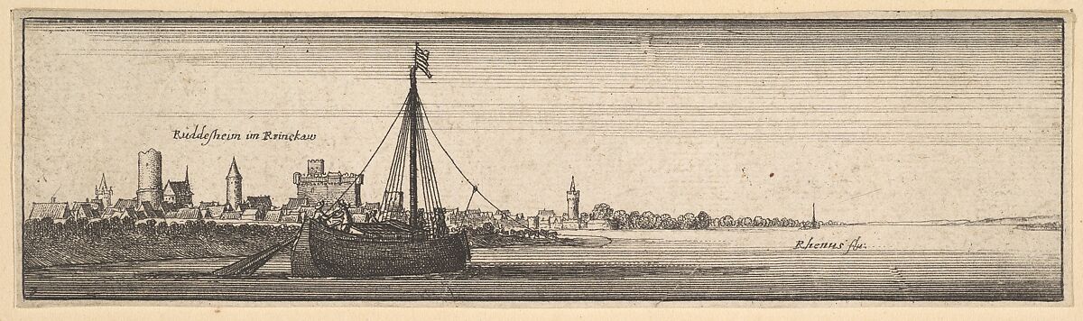 Rüdesheim, Wenceslaus Hollar (Bohemian, Prague 1607–1677 London), Etching; second state of two 