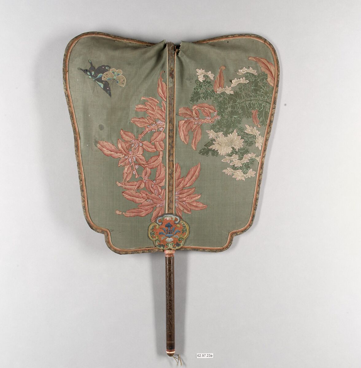 Fan with Flowers and Butterflies, Fan: painted paper pasted to plain-weave silk on bamboo frame; tassels: knotted silk, China 