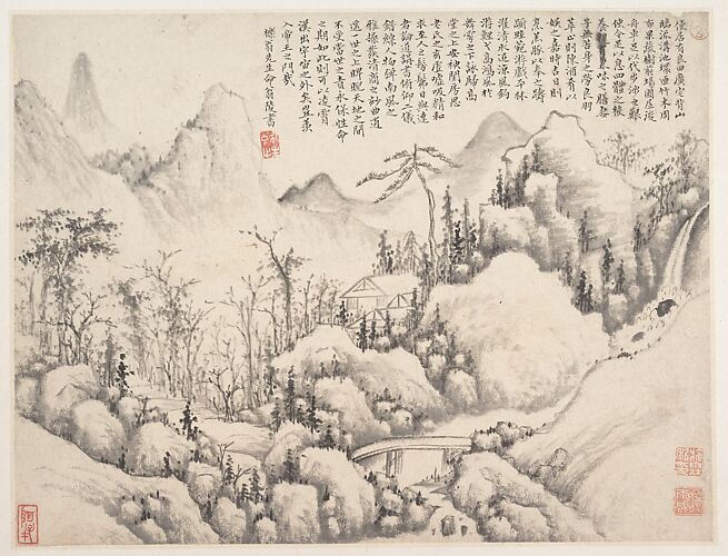 Mountain Retreat,  leaf from Album for Zhou Lianggong