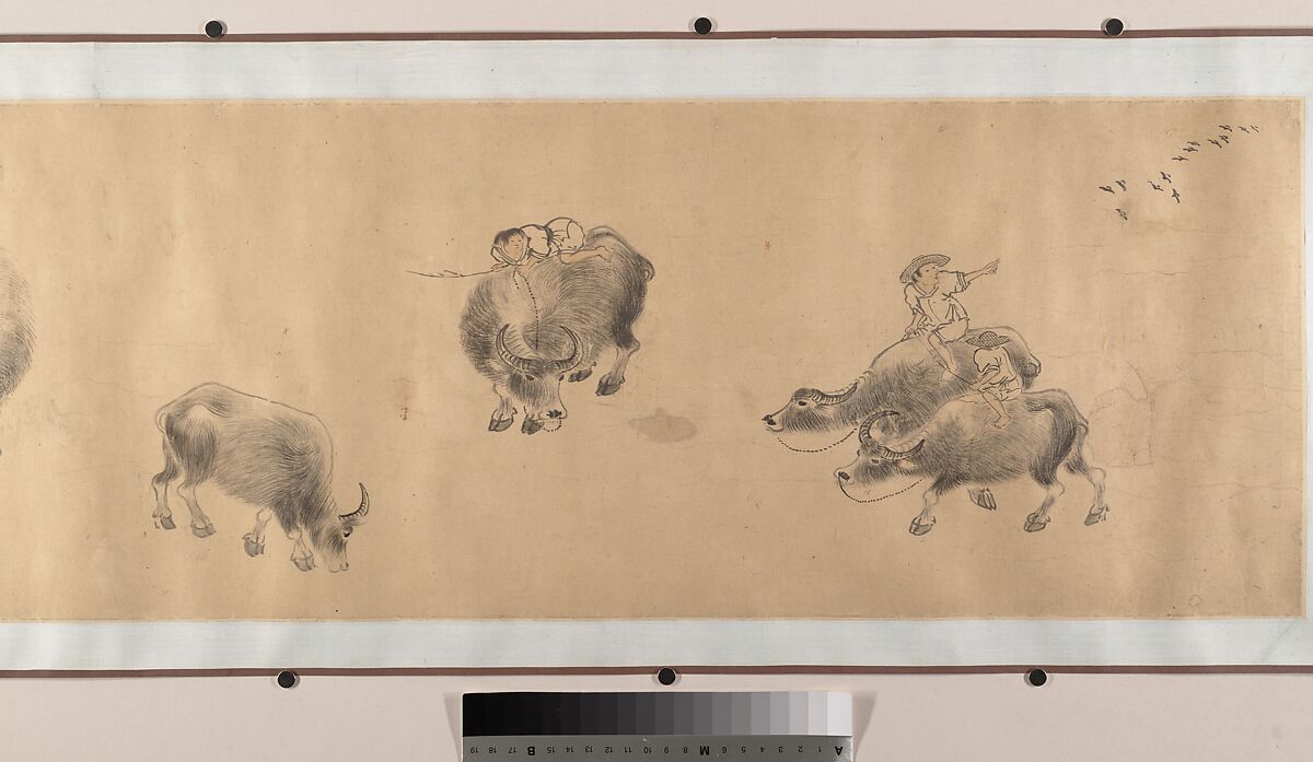 Water Buffaloes, Zhang Hong (Chinese, 1577–after 1652), Handscroll; ink on paper, China