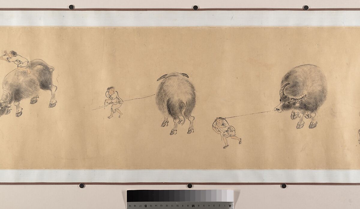 Water Buffaloes, Zhang Hong (Chinese, 1577–after 1652), Handscroll; ink on paper, China