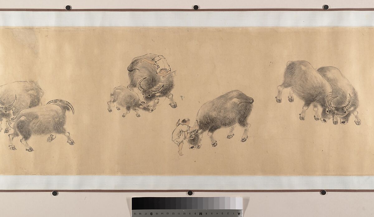 Water Buffaloes, Zhang Hong (Chinese, 1577–after 1652), Handscroll; ink on paper, China