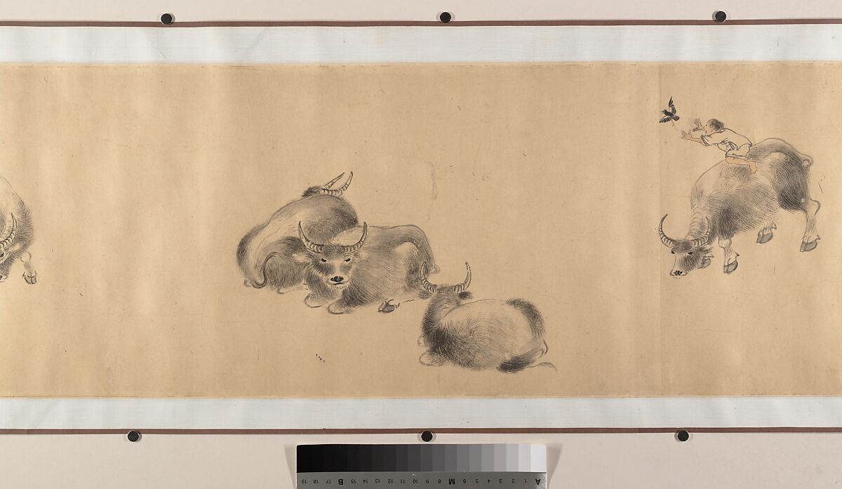 Water Buffaloes, Zhang Hong (Chinese, 1577–after 1652), Handscroll; ink on paper, China