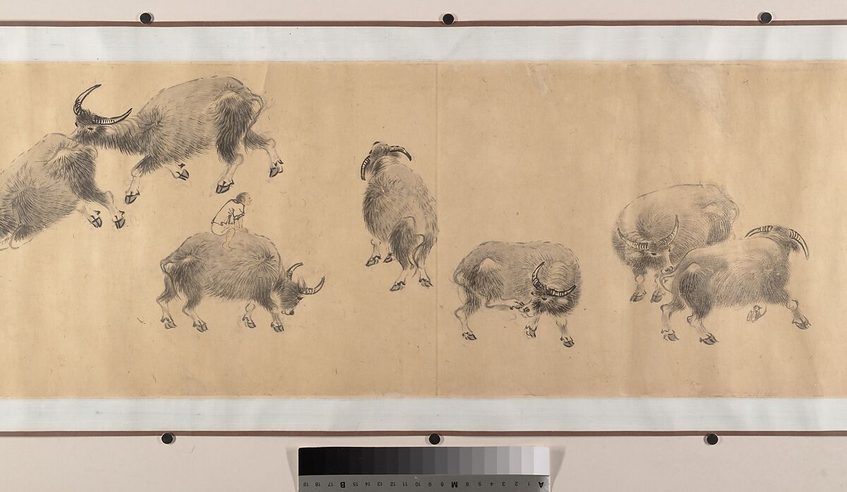 Water Buffaloes, Zhang Hong (Chinese, 1577–after 1652), Handscroll; ink on paper, China