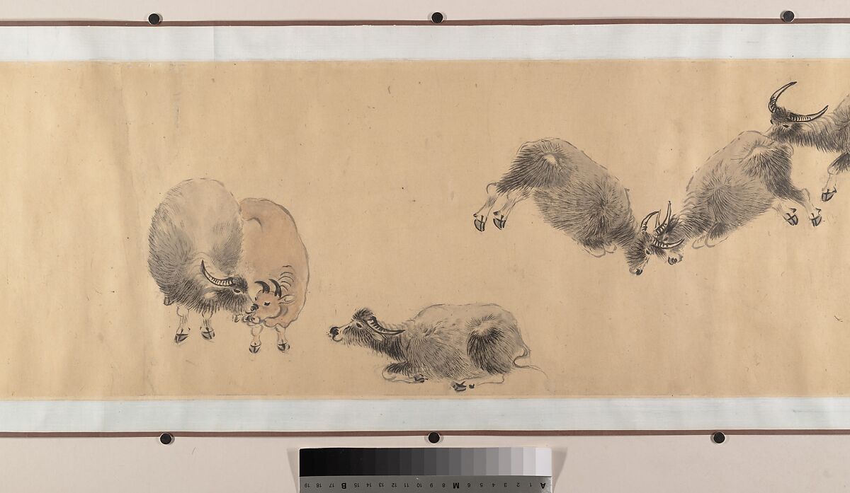 Water Buffaloes, Zhang Hong (Chinese, 1577–after 1652), Handscroll; ink on paper, China