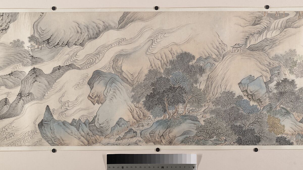 Landscape of the four seasons in the styles of old masters, Wei Zhike (Chinese, active ca. 1600–after 1636), Handscroll; ink and color on paper, China