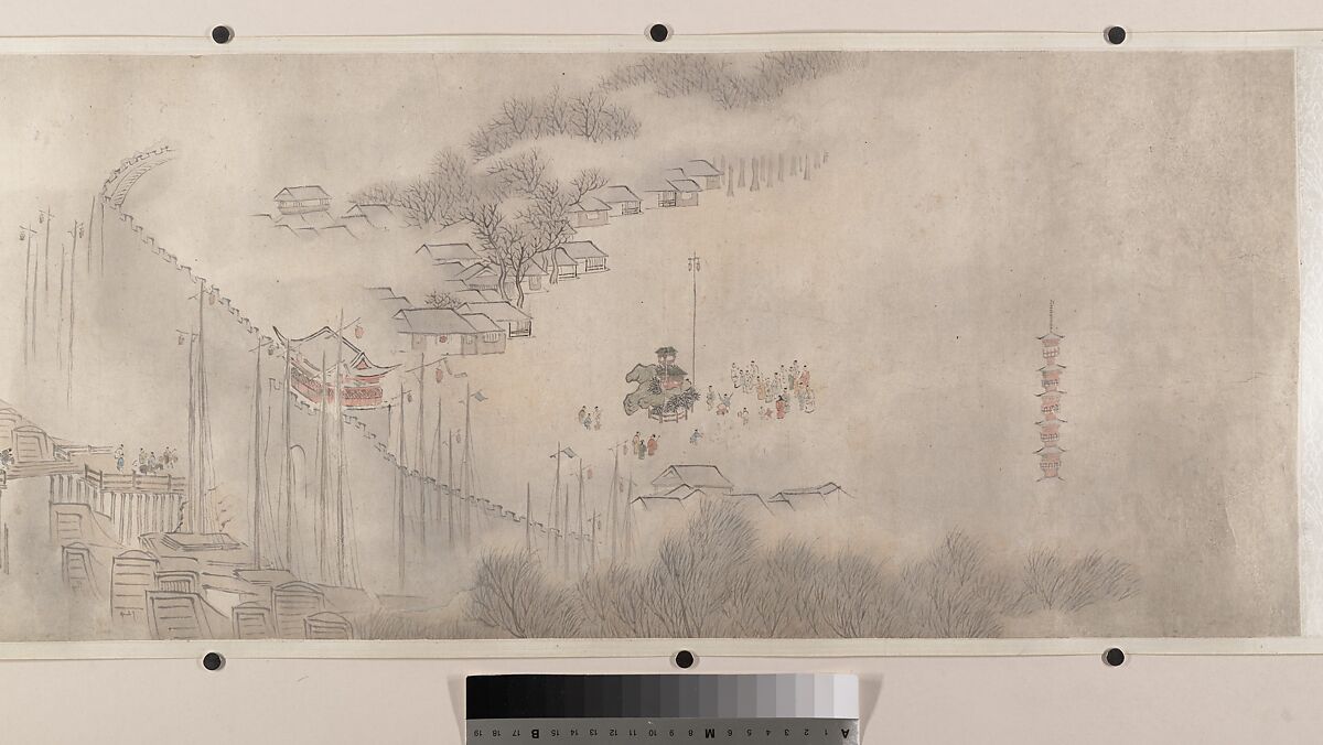 Landscape of the four seasons in the styles of old masters, Wei Zhike (Chinese, active ca. 1600–after 1636), Handscroll; ink and color on paper, China