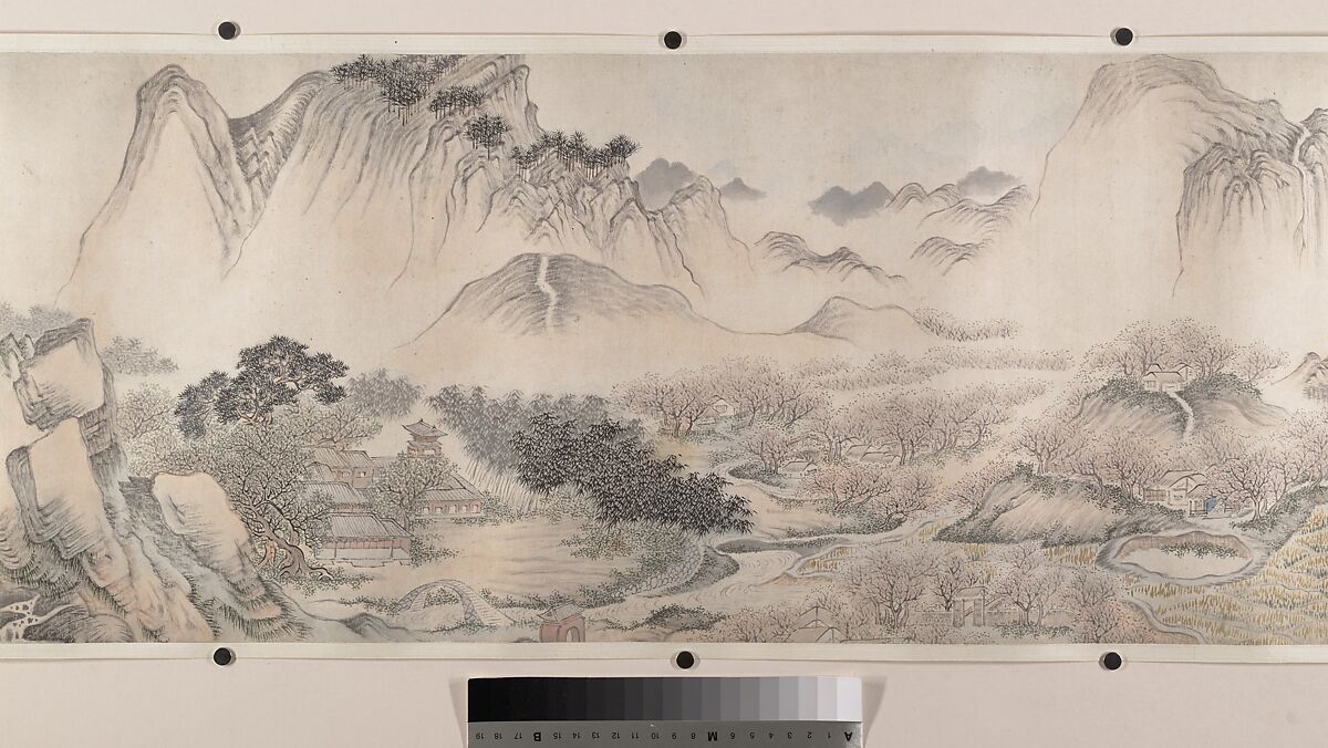 Landscape of the four seasons in the styles of old masters, Wei Zhike (Chinese, active ca. 1600–after 1636), Handscroll; ink and color on paper, China