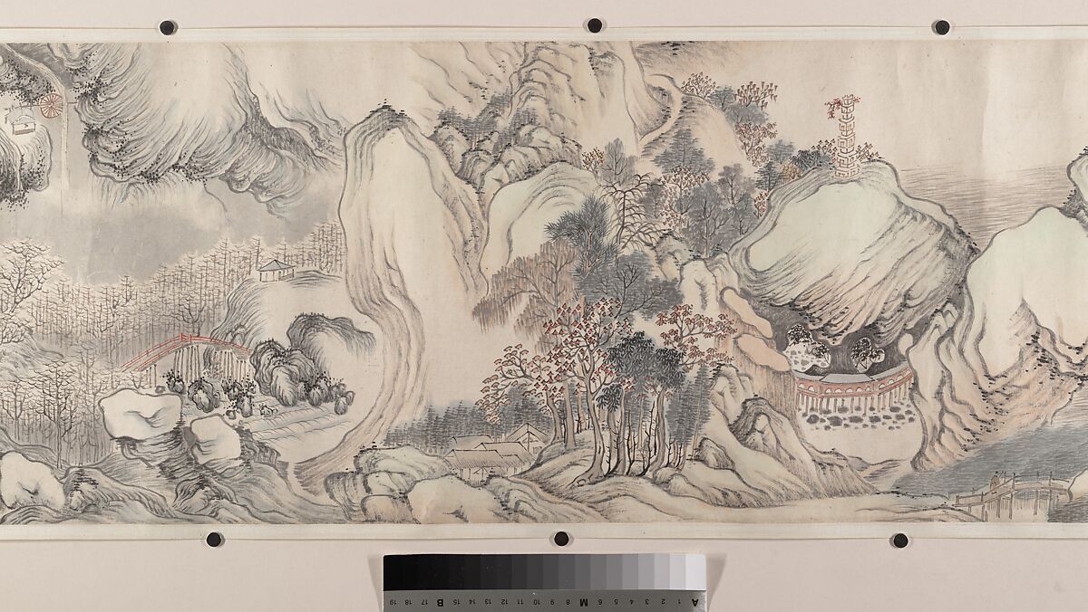Landscape of the four seasons in the styles of old masters, Wei Zhike (Chinese, active ca. 1600–after 1636), Handscroll; ink and color on paper, China