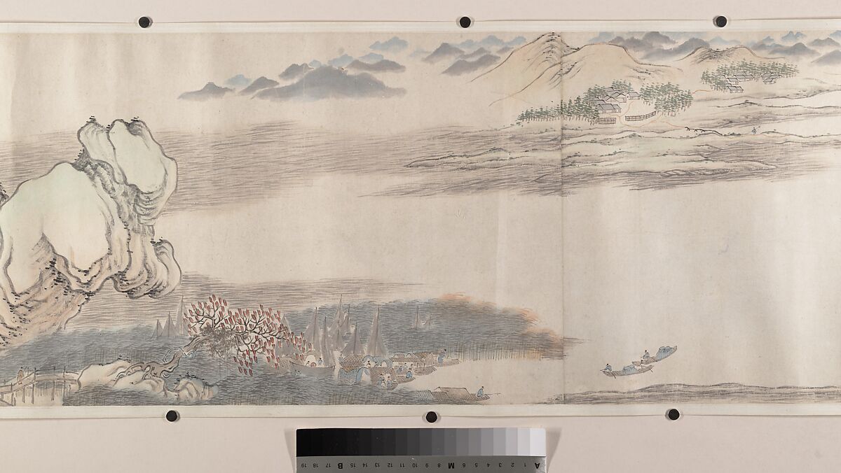 Landscape of the four seasons in the styles of old masters, Wei Zhike (Chinese, active ca. 1600–after 1636), Handscroll; ink and color on paper, China
