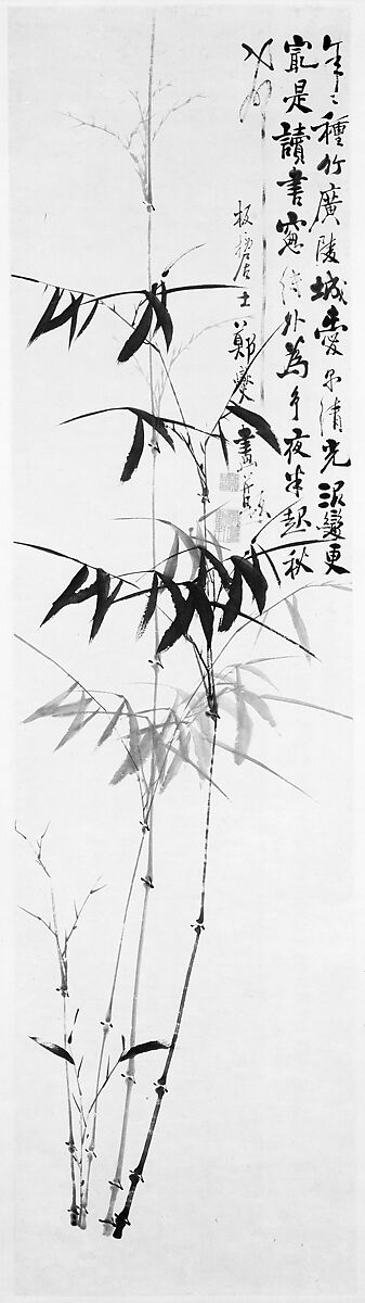 Bamboo, After Zheng Xie (Chinese, 1693–1765), Hanging scroll; ink on paper, China 