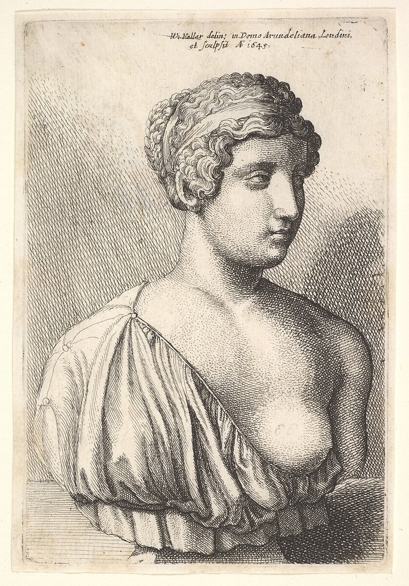 Antique bust of a woman, Wenceslaus Hollar (Bohemian, Prague 1607–1677 London), Etching; first state of two 