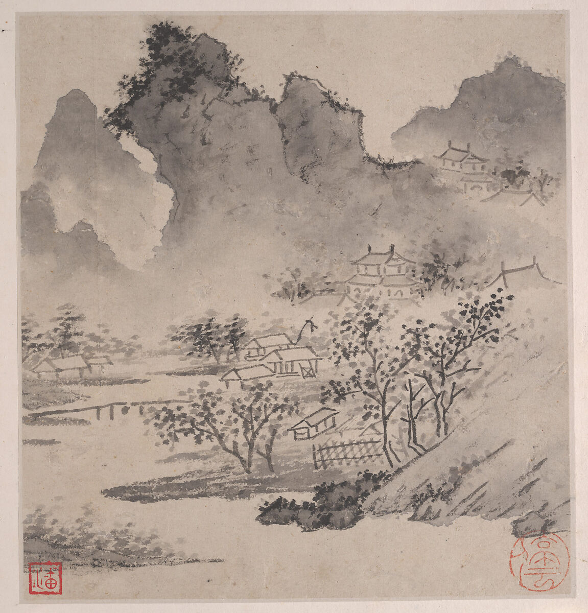 Eight Songs of the Xiao and Xiang Rivers, Unidentified artist  , 16th or 17th century, Album of eight leaves; ink on paper, China 