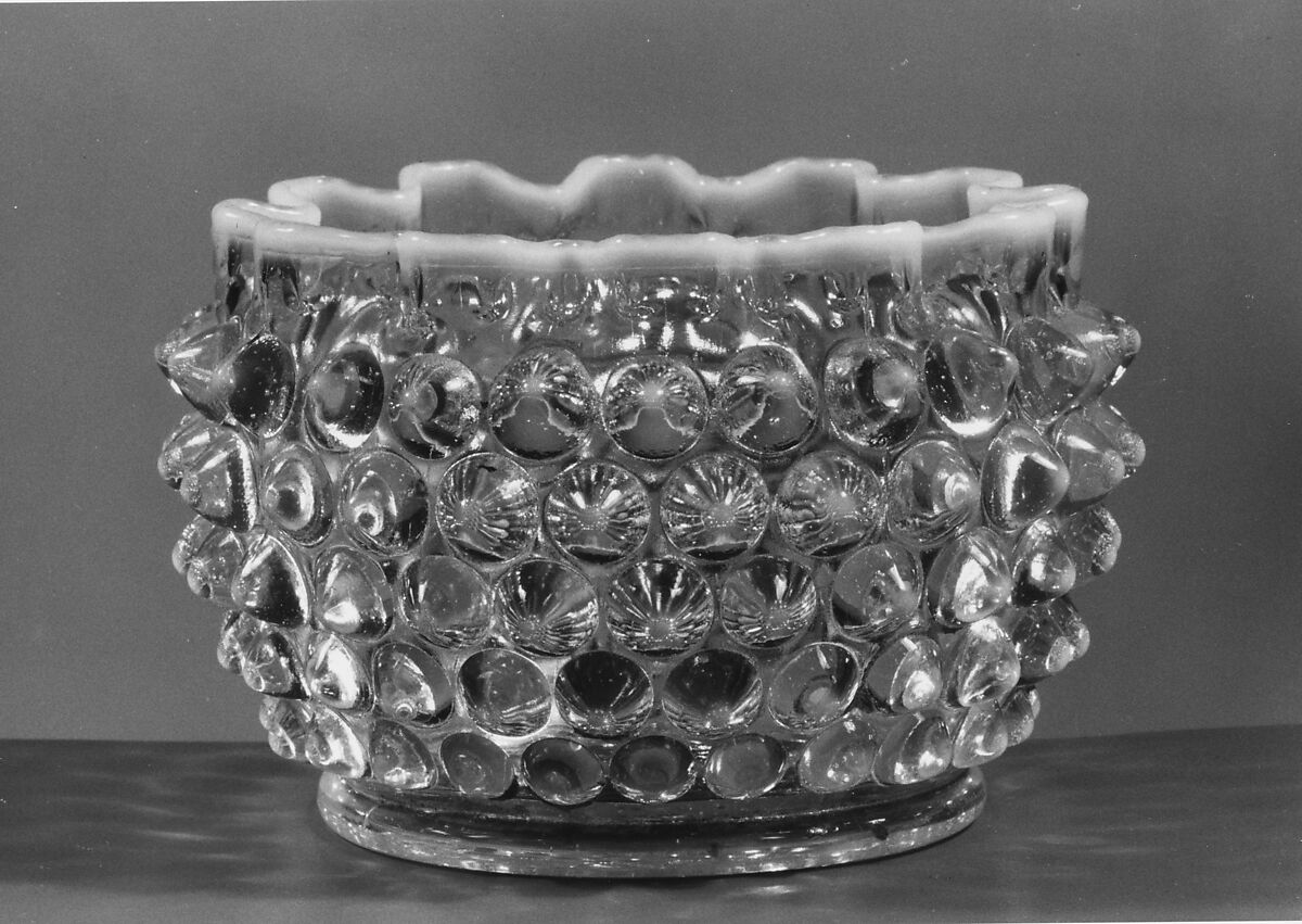 Hobnail finger bowl, Probably Hobbs, Brockunier and Company (1863–1891), Pressed colorless and opalescent glass, American 