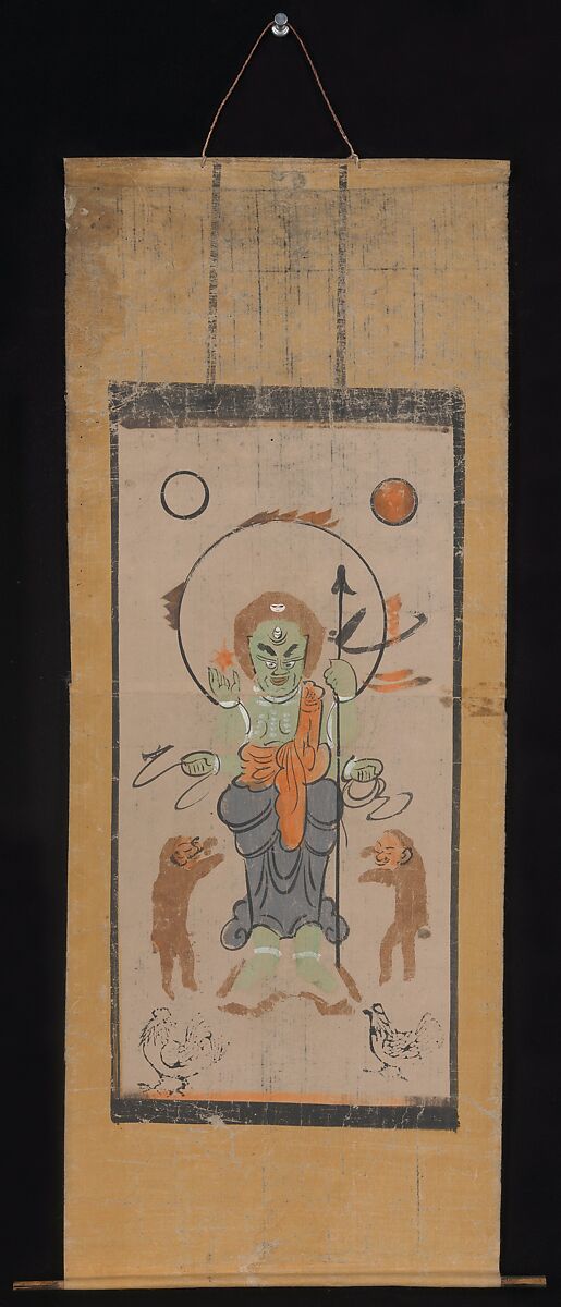 Ōtsu-e of Shōmen Kongōyasha (Vajrayaksha), Hanging scroll; ink, color, and hand-colored woodblock print on paper, Japan
