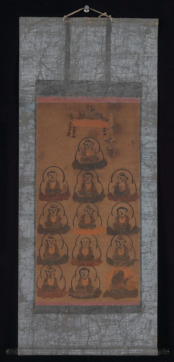 Ōtsu-e of Thirteen Buddhist Deities, Hanging scroll; ink, color, and woodblock print on paper, Japan