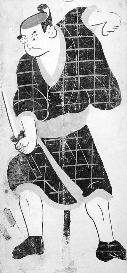Ōtsu-e of Kabuki Actor Playing Hotei Ichiemon, Hanging scroll; hand-colored woodblock print on paper, Japan 