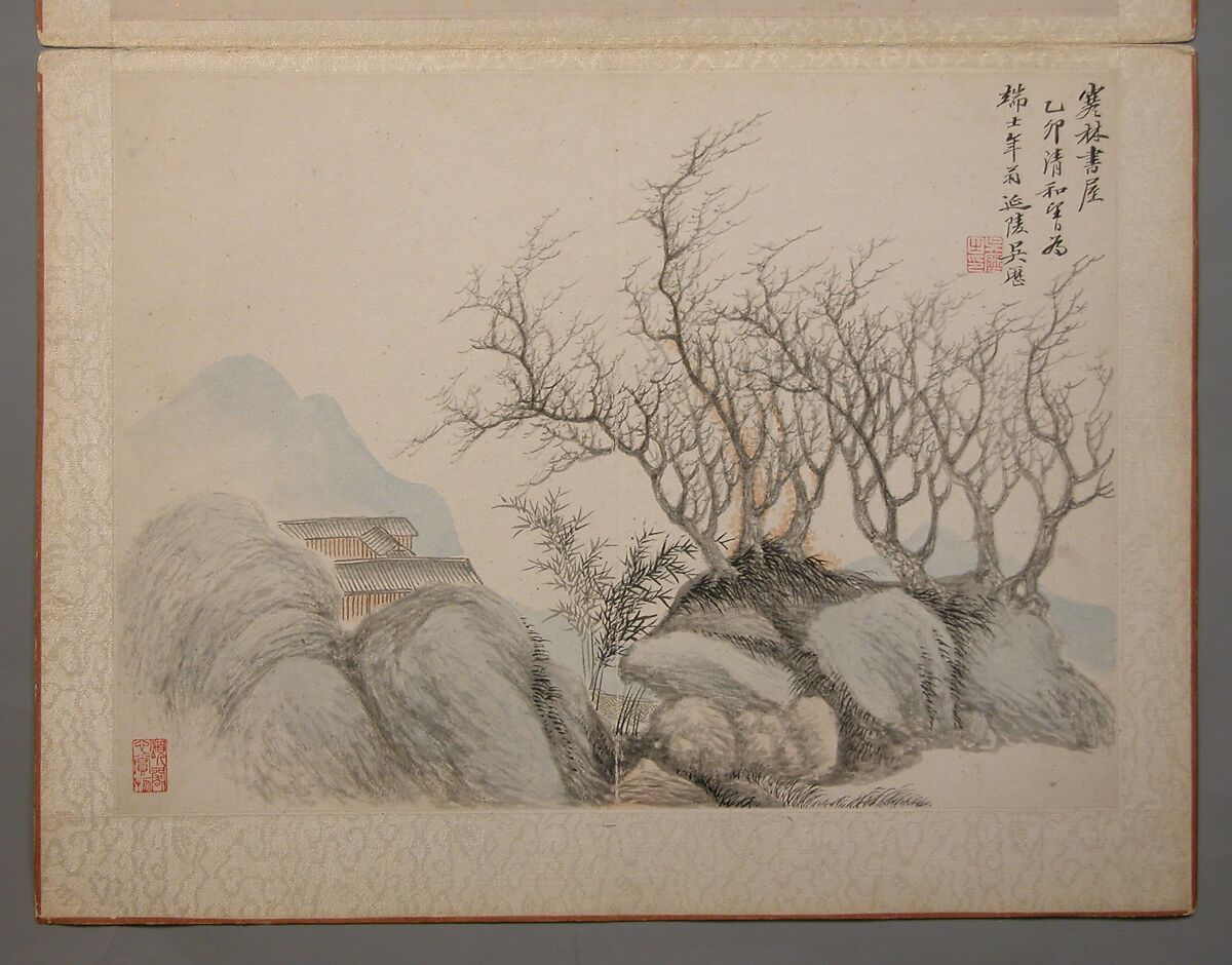 Landscapes Painted for Wang Kui, Wang Jian (Chinese, 1609–1677/88)  , and other artists (17th c.), Album of eight painted leaves; ink and color on paper, China 