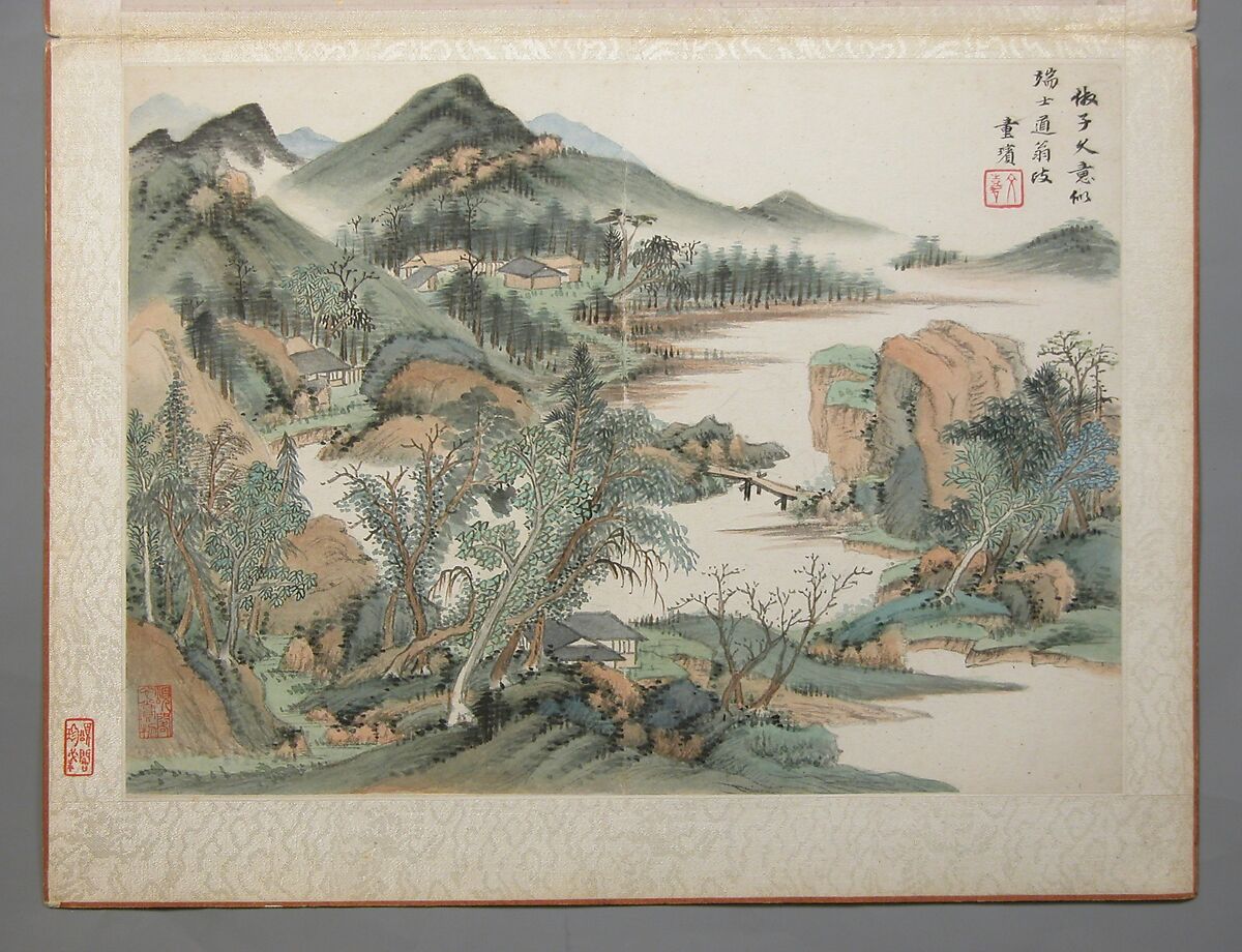 Landscapes Painted for Wang Kui, Wang Jian (Chinese, 1609–1677/88)  , and other artists (17th c.), Album of eight painted leaves; ink and color on paper, China