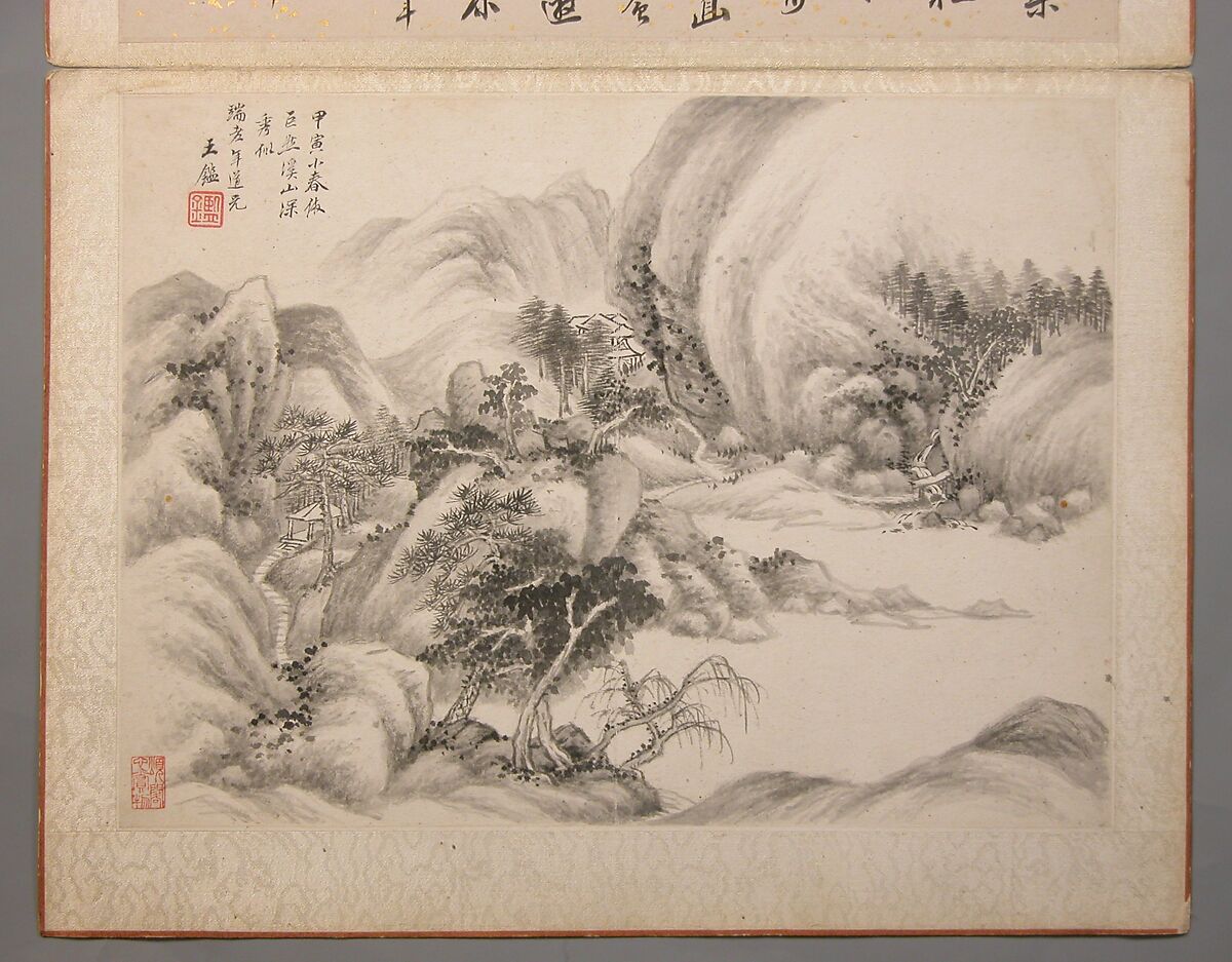 Landscapes Painted for Wang Kui, Wang Jian (Chinese, 1609–1677/88)  , and other artists (17th c.), Album of eight painted leaves; ink and color on paper, China