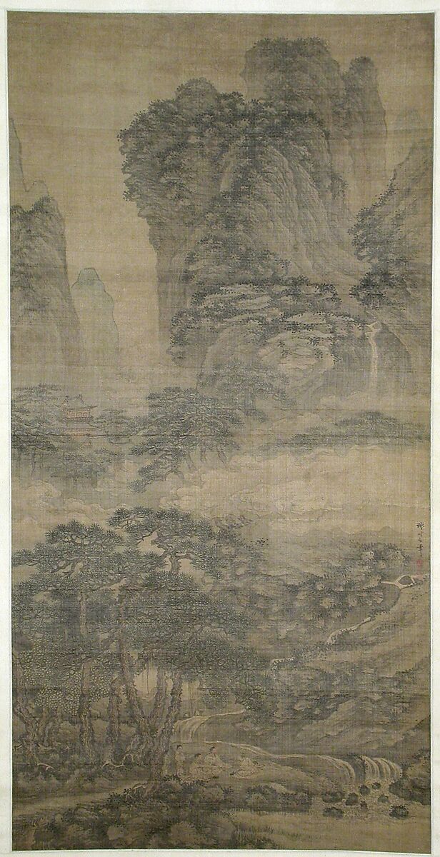Listening to the Zither Among Streams and Pines, Xie Shichen (Chinese, 1487–ca. 1567), Hanging scroll; ink and color on silk, China 