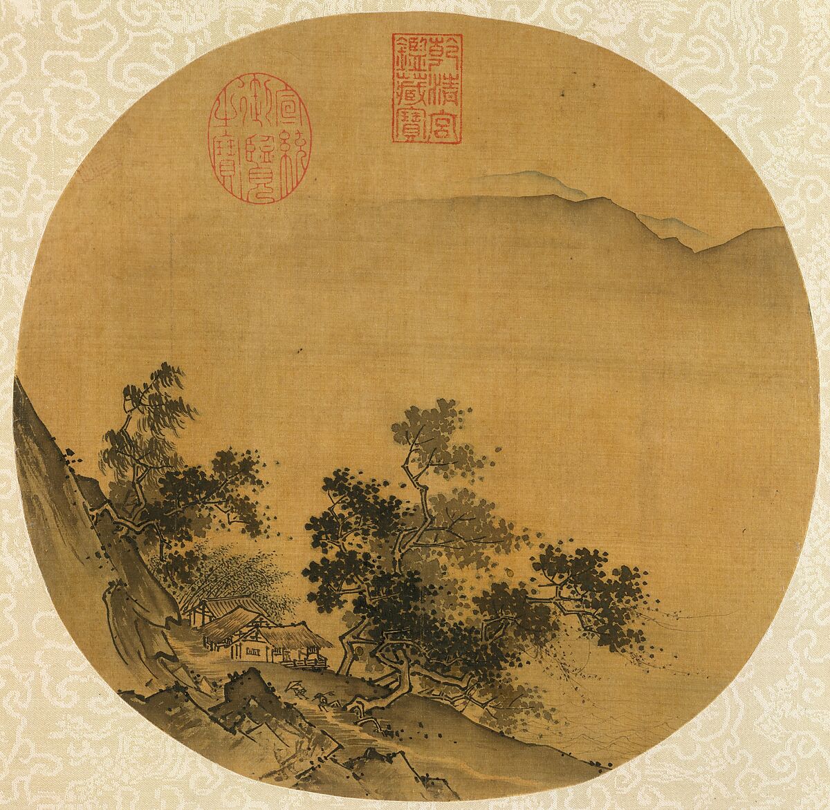 Returning Home in a Driving Rain, After Xia Gui (Chinese, active ca. 1195–1230), Fan mounted as an album leaf; ink and color on silk, China 