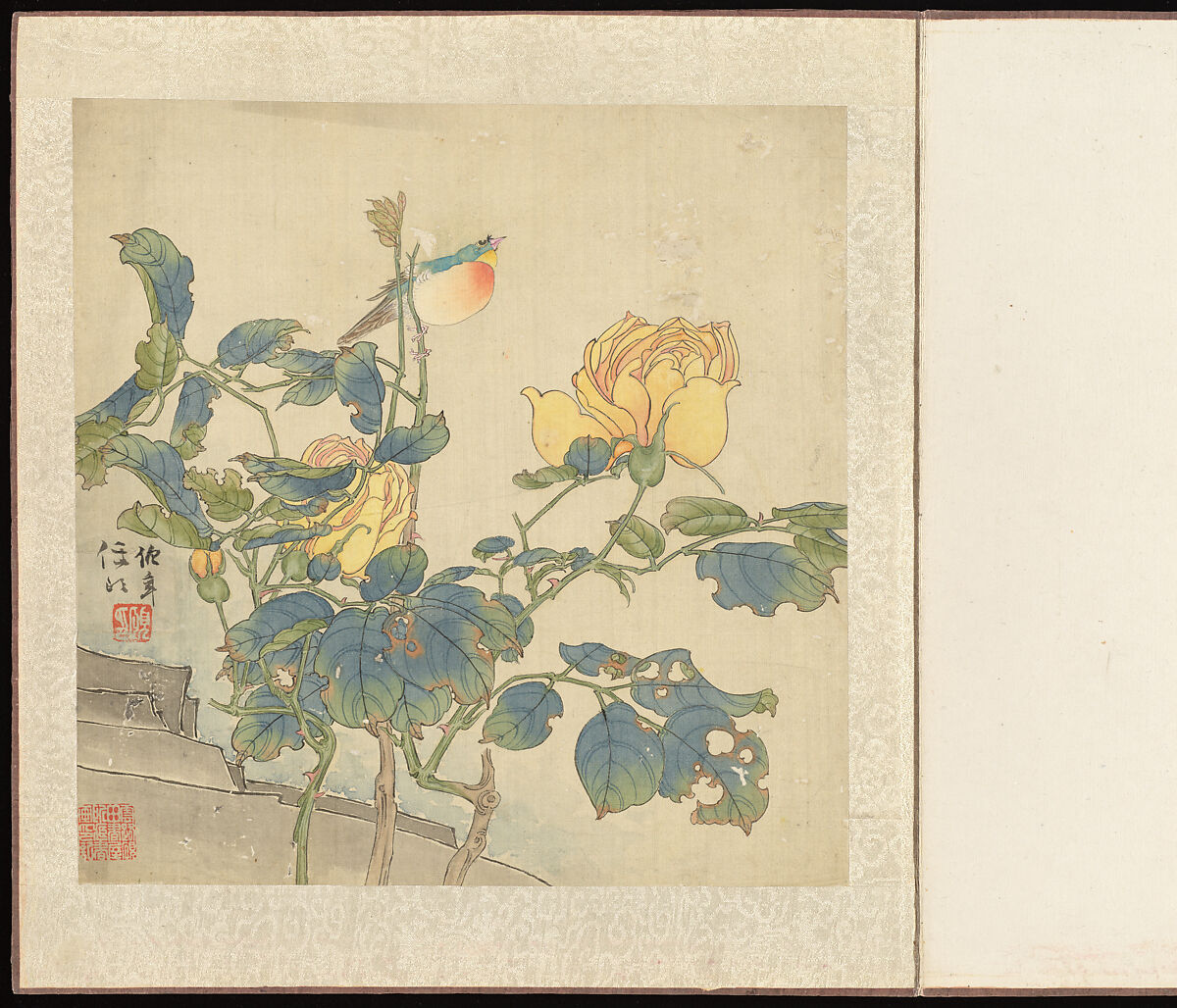 Flowers and Birds, Ren Yi (Ren Bonian) (Chinese, 1840–1896), Album of six leaves; ink and color on silk, China