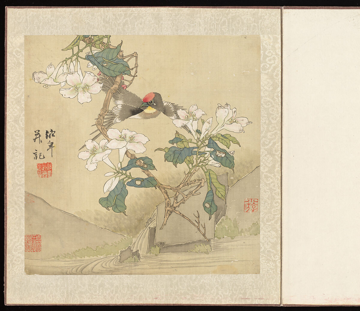 Flowers and Birds, Ren Yi (Ren Bonian) (Chinese, 1840–1896), Album of six leaves; ink and color on silk, China 