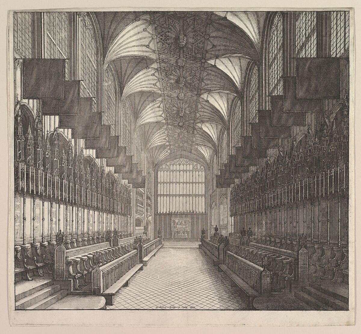 Windsor Castle, St. George's Chapel: Prospect of the Choir, from the West  (from Elias Ashmole's "The Order of the Garter," 1672), Wenceslaus Hollar (Bohemian, Prague 1607–1677 London), Etching; first state of two 