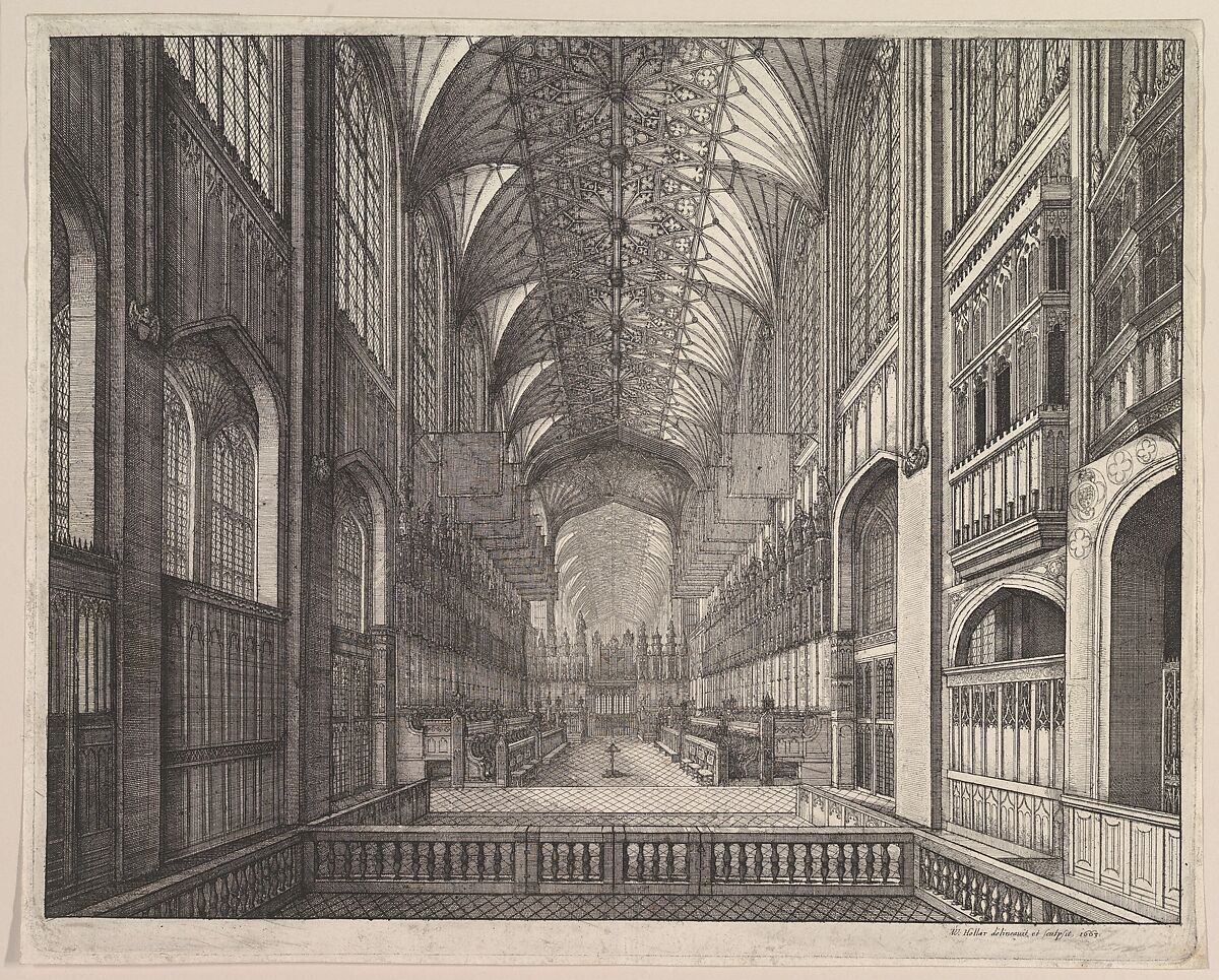 St. George's Chapel Choir, Windsor (from Elias Ashmole's "The Order of the Garter," 1672), Wenceslaus Hollar (Bohemian, Prague 1607–1677 London), Etching; first state of two 
